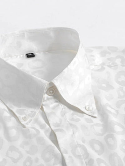 Men's Full Size Leopard Button Down Satin Shirt Plus Size