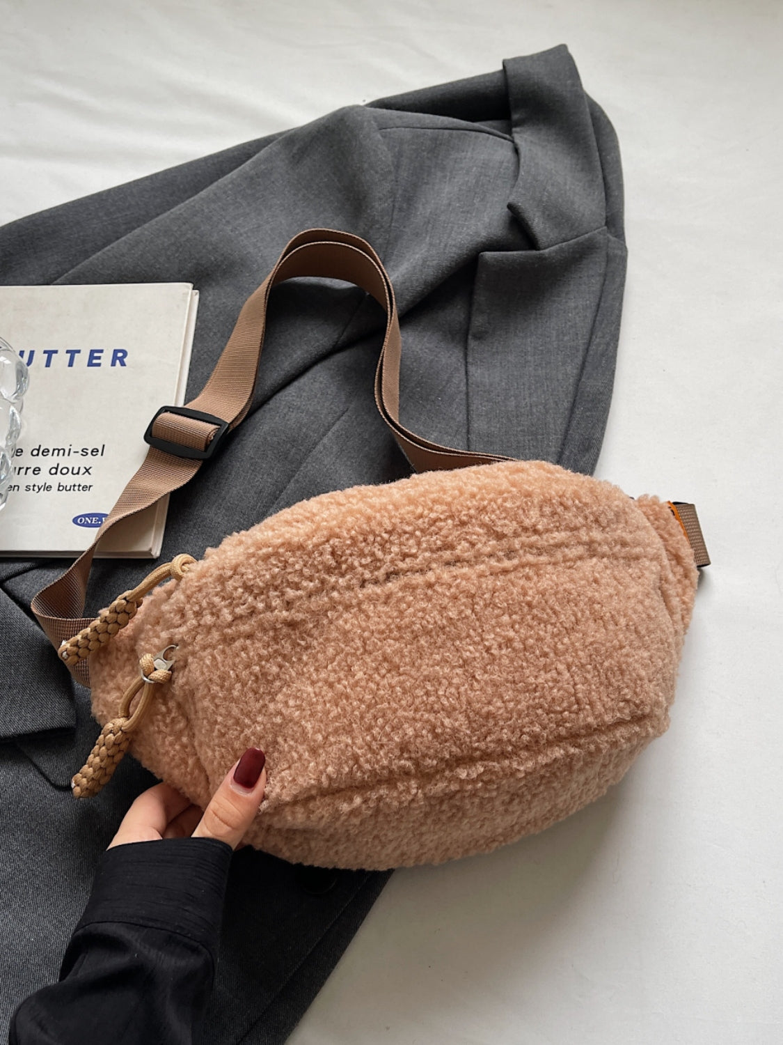 Stylish Sherpa Crossbody Bag with Adjustable Strap