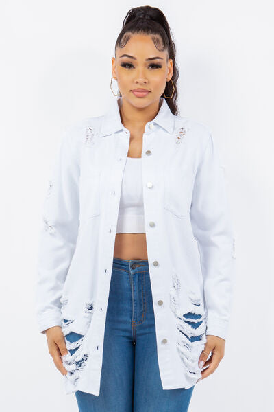 Trendy Distressed Denim Jacket - Women's Casual Chic Style