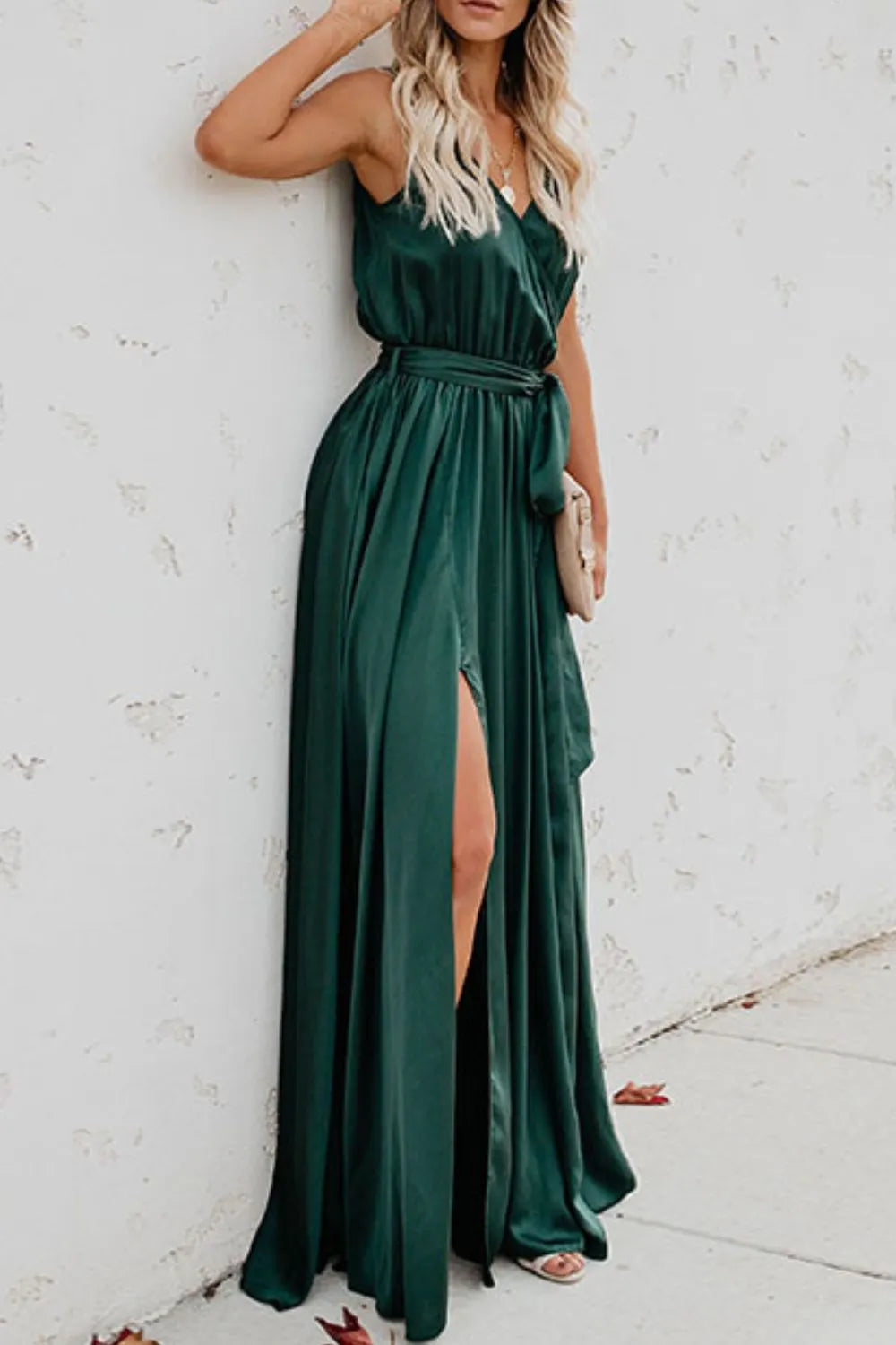 Surplice Tie Waist Maxi Dress