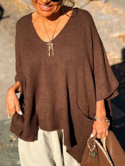 Ribbed Hem V-Neck Sweater