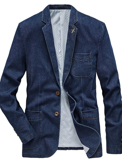 Men's Plus Size Lapel Collar Long Sleeve Denim Blazer