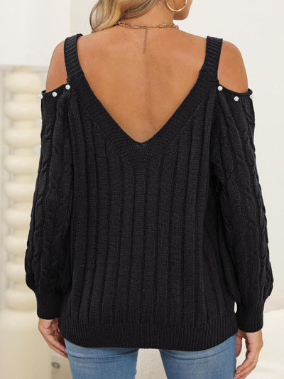 Women's Fashion Cable-Knit Cold Shoulder Sweater