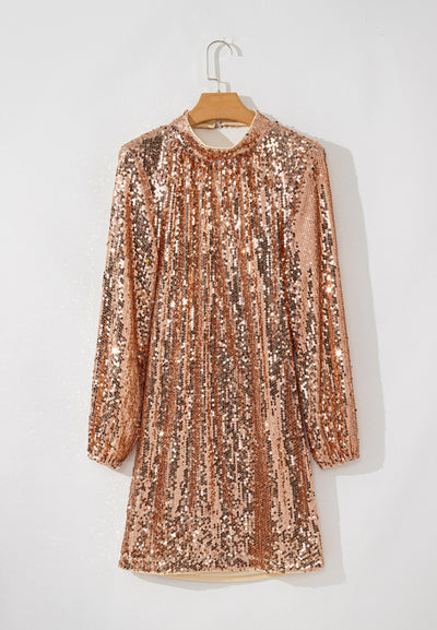 Glamorous Backless Sequin Mini Dress with Long Sleeves