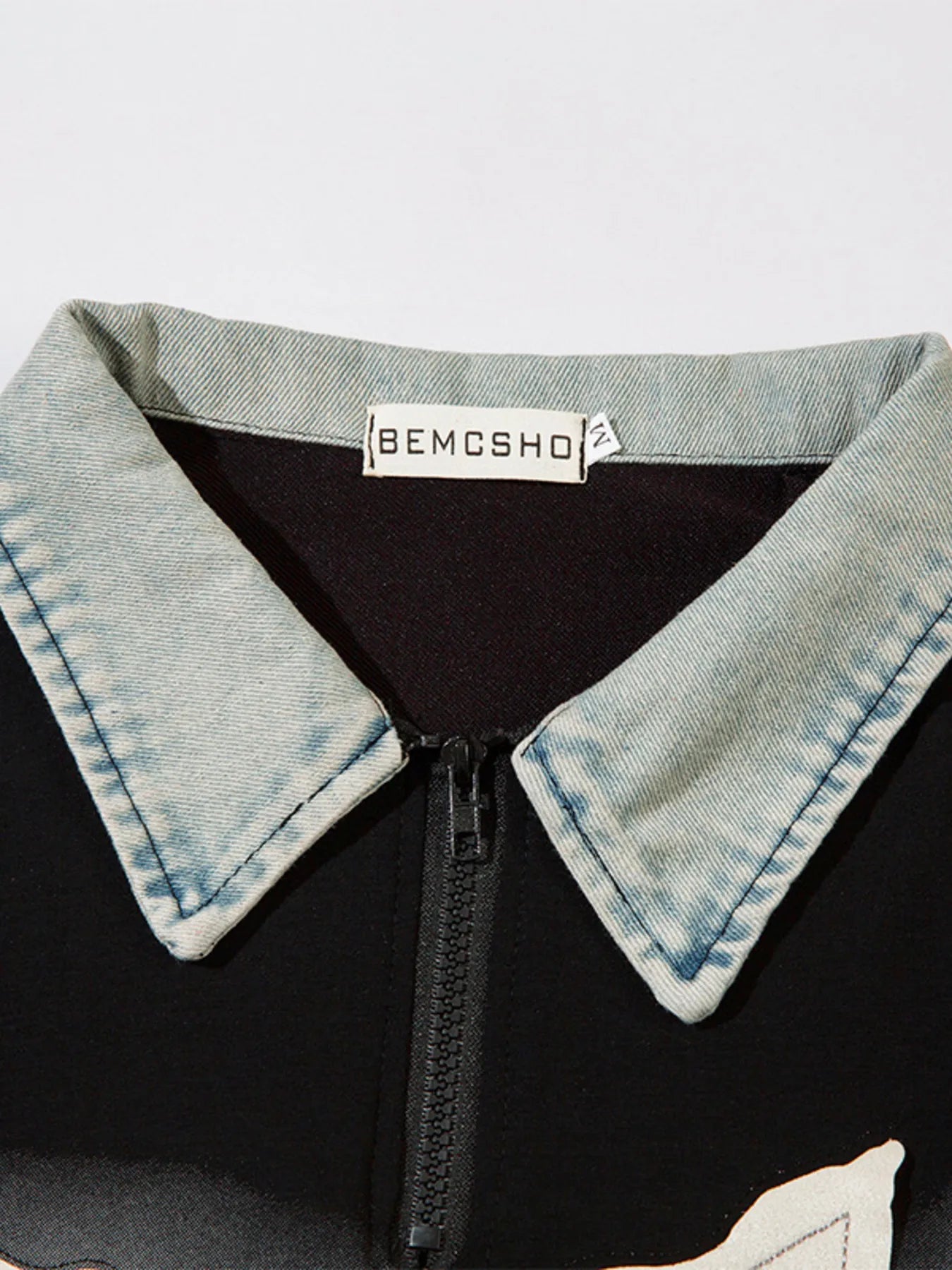 Men's Denim Collar Star Patch Short Sleeve Polo