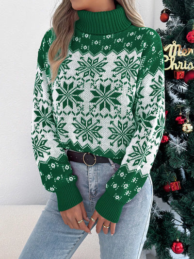 Christmas Snowflake Turtleneck Long Sleeve Sweater