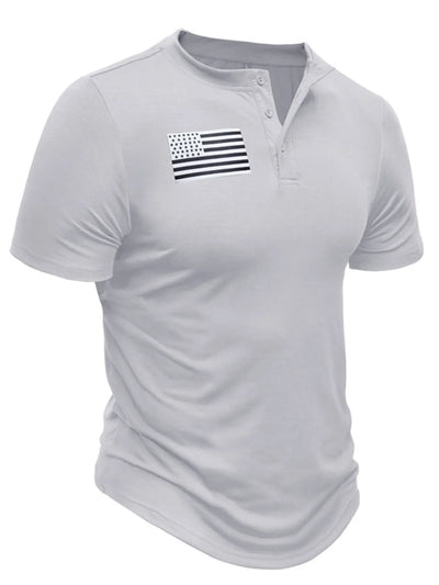 Men's American Flag Short Sleeve Henley Top