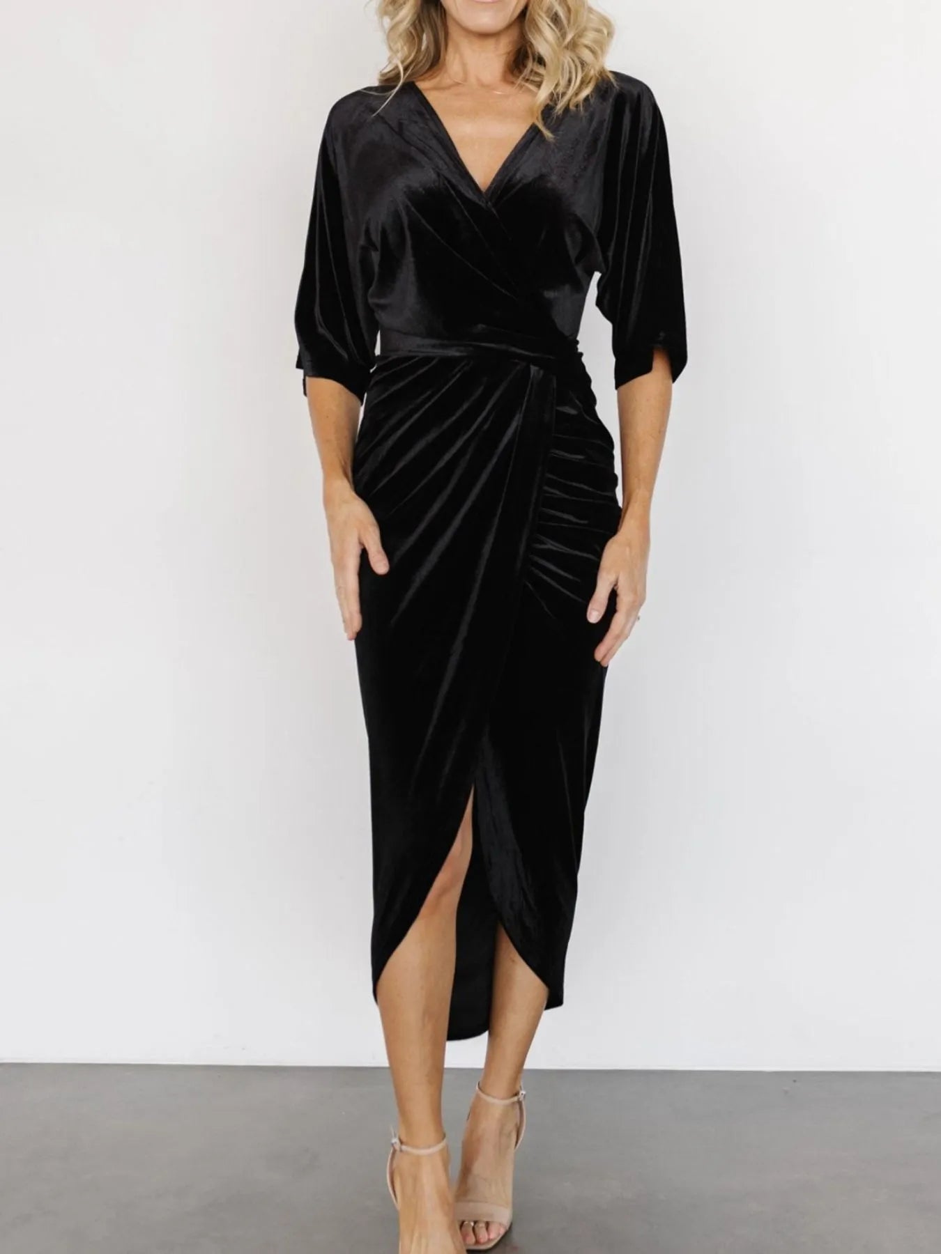 Ruched Surplice Half Sleeve Dress