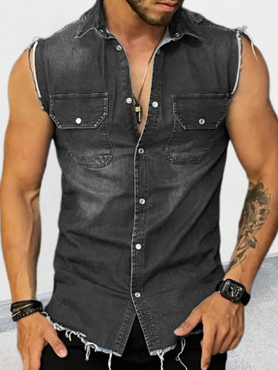 Men's Snap Down Sleeveless Denim Shirt for Casual Style