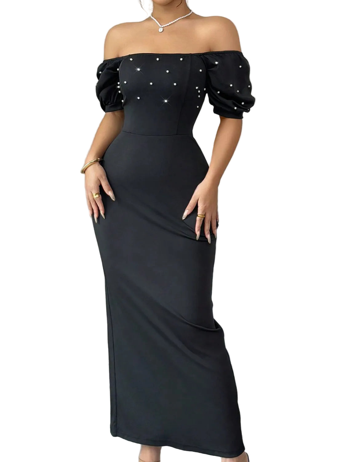 Off Shoulder Short Sleeve Maxi Dress