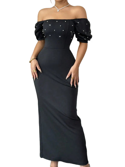 Off Shoulder Short Sleeve Maxi Dress