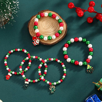 5 Piece Christmas Synthetic Pearl Bracelet