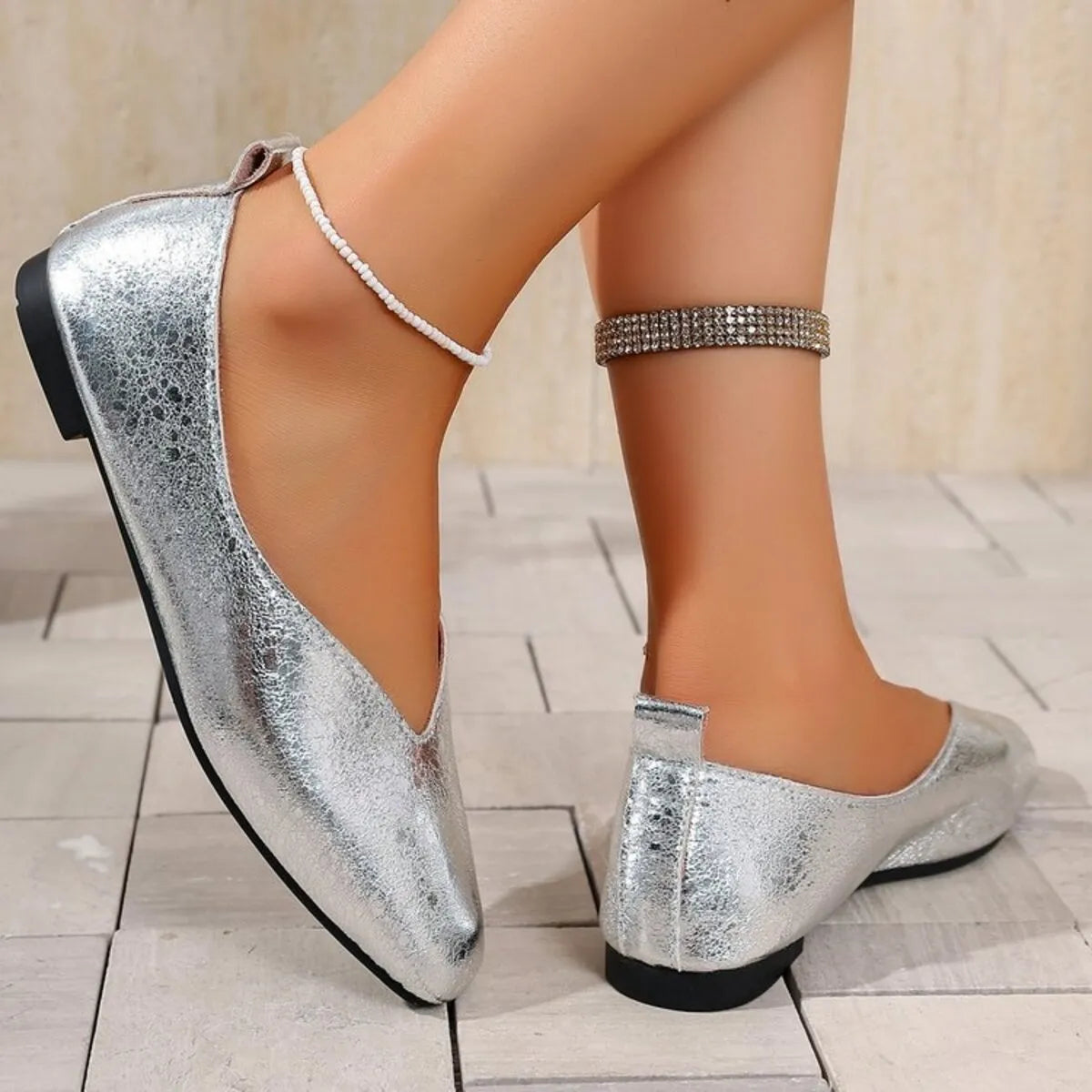 Sparkly Metallic Ballet Flat Loafers
