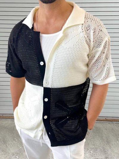 Men's Contrast Button Down Hollow Out Shirt for Stylish Comfort