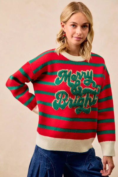 BiBi Christmas Theme Stripe Knit Top