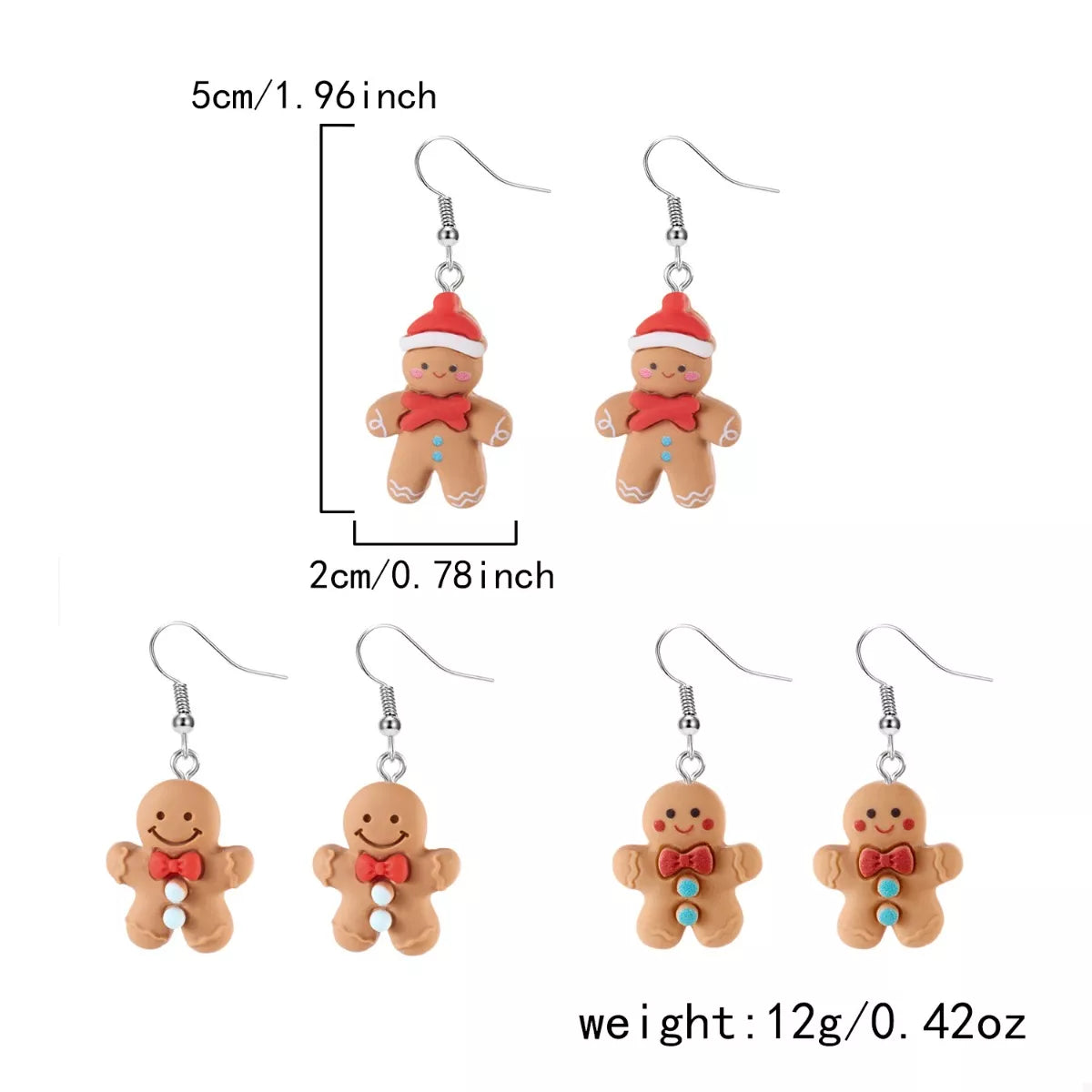 3 Piece Christmas Gingerbread Man Drop Earrings