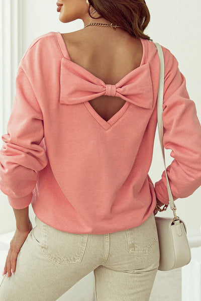 Chic Bow Round Neck Sweatshirt - Soft, Casual, and Versatile