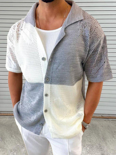 Men's Contrast Button Down Hollow Out Shirt for Stylish Comfort