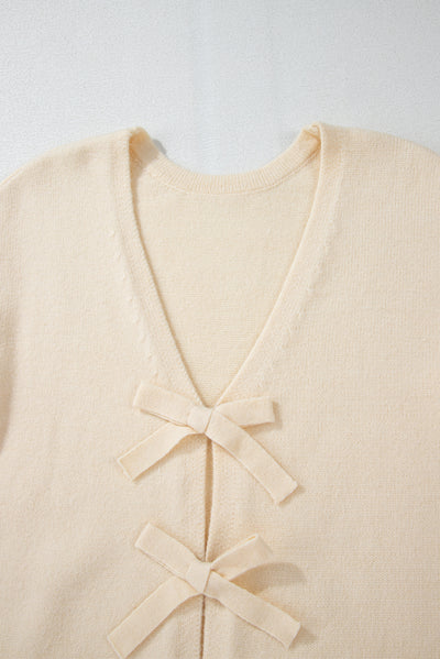 Cozy Bowknot V Neck Long Sleeve Cardigan - Trendy Style