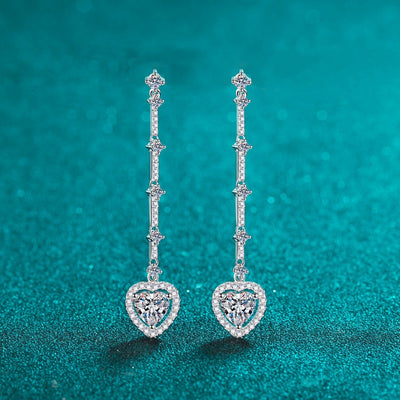 Heart-Shaped Moissanite & Zircon Sterling Silver Earrings