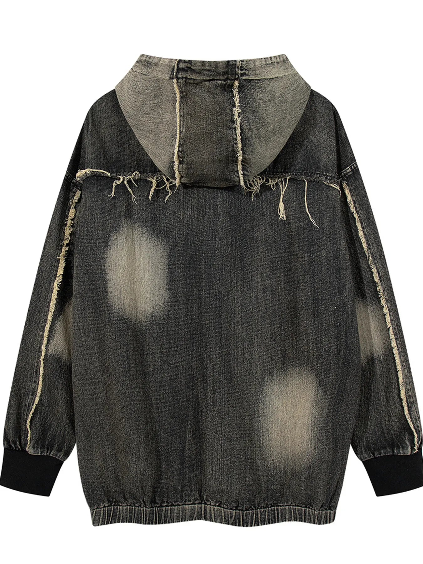 Men's Distressed Denim Patchwork Oversized Hoodie with Frayed Details