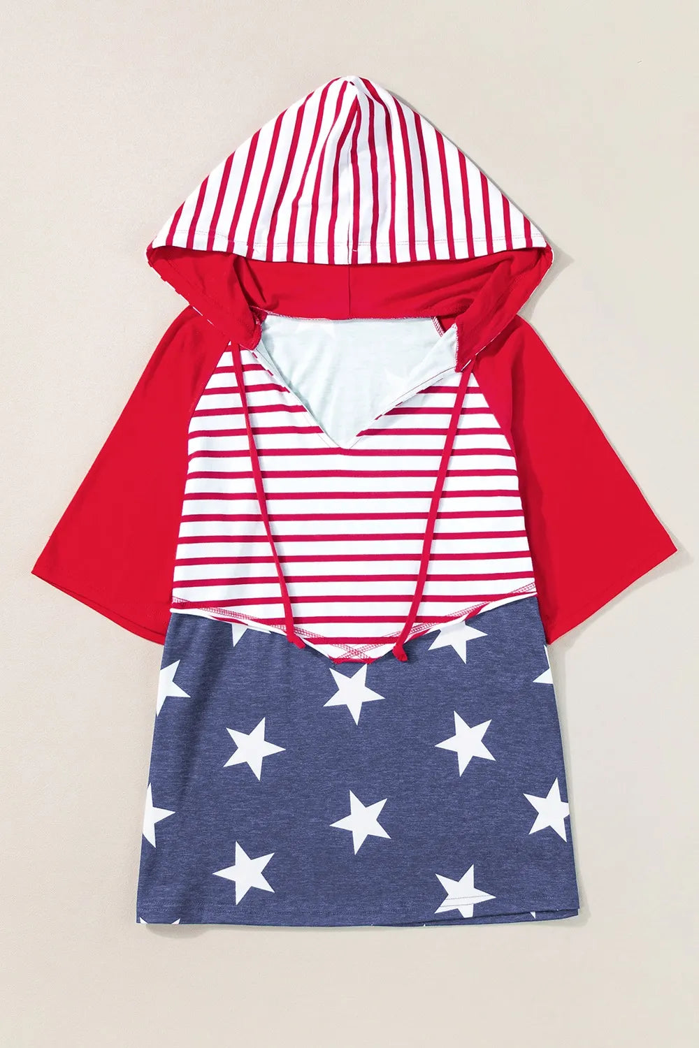 Stars and Stripes Print Drawstring Hoodie