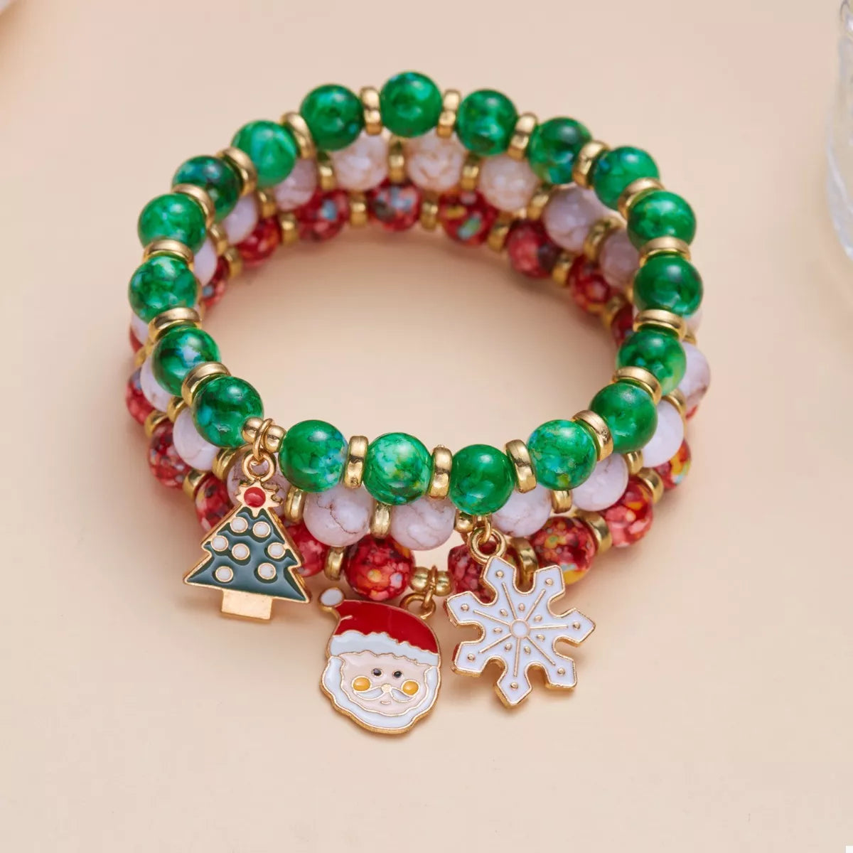 3 Piece Christmas Charm Beaded Bracelet