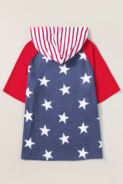 Stars and Stripes Print Drawstring Hoodie