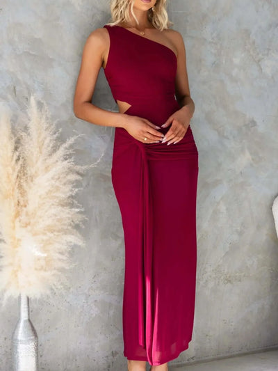 One-Shoulder Cutout Bodycon Maxi Dress