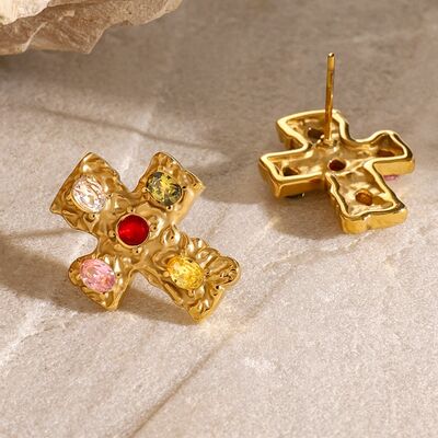 Elevate Your Style with 18K Gold-Plated Zircon Cross Earrings