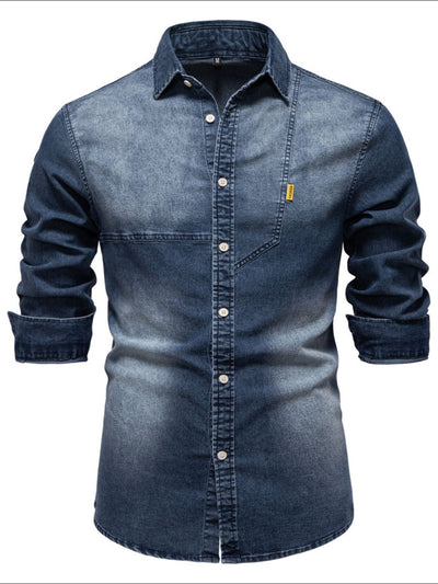 Men's Button Down Collared Neck Denim Shirt for Style