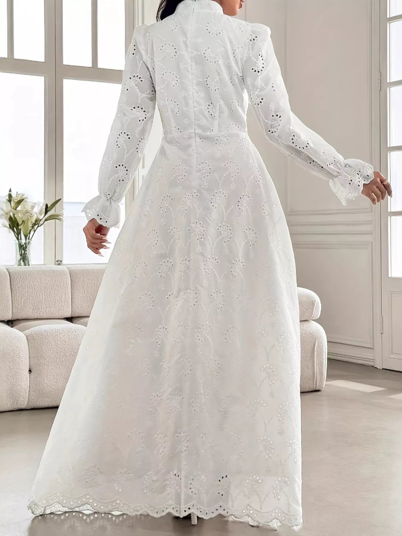 Eyelet Flounce Sleeve Maxi Dress