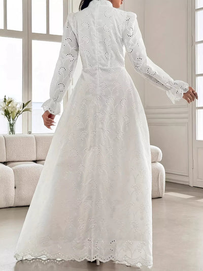 Eyelet Flounce Sleeve Maxi Dress