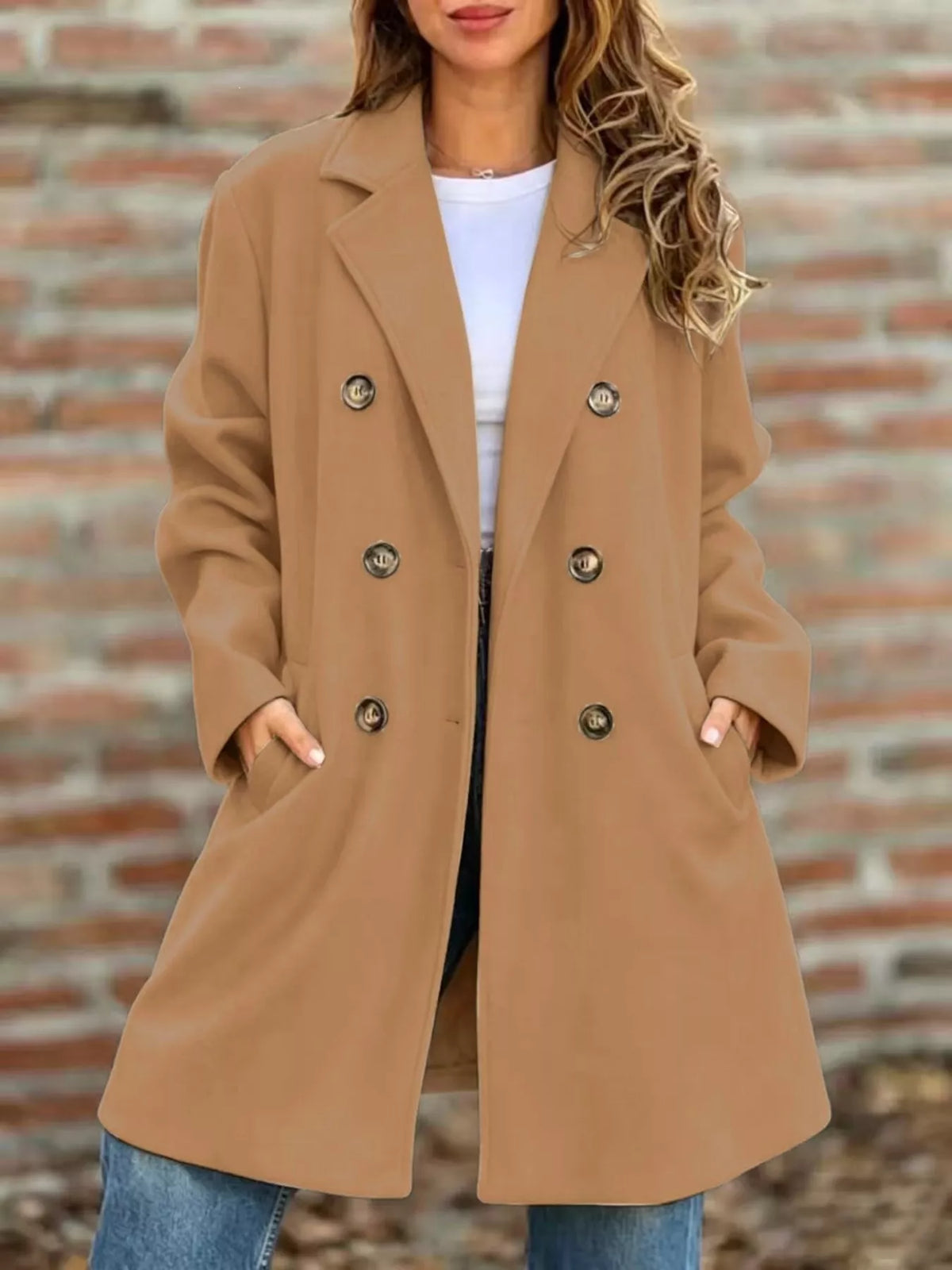 Full Size Double-Breasted Lapel Collar Coat Plus Size