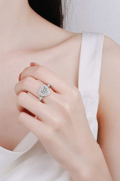 Enchanting 1 Carat Moissanite Heart Ring in 925 Sterling Silver