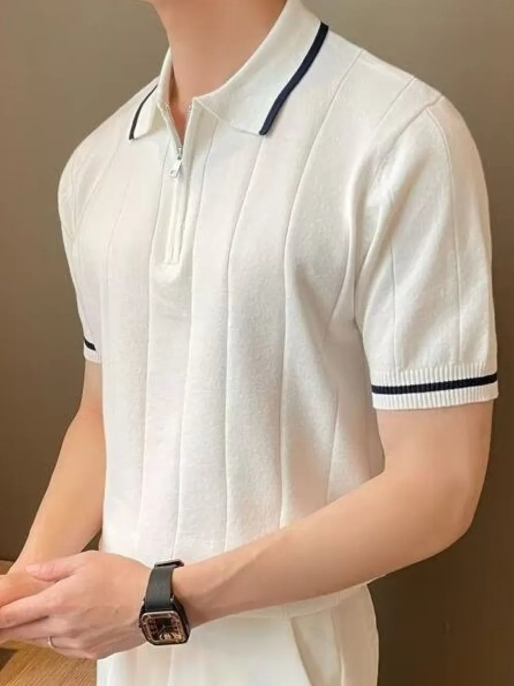 Men's Plus Size Quarter Zip Short Sleeve Polo