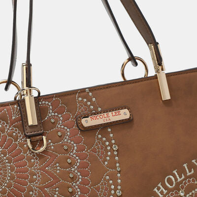 Nicole Lee USA Metallic Stitching Embroidery Rhinestone Tote Bag