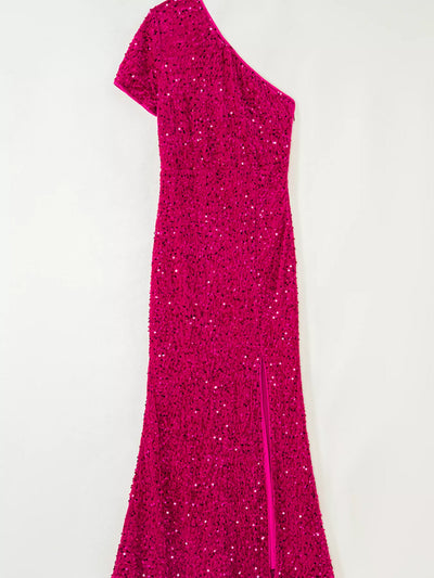 Sequin One-Shoulder Dress with High Slit