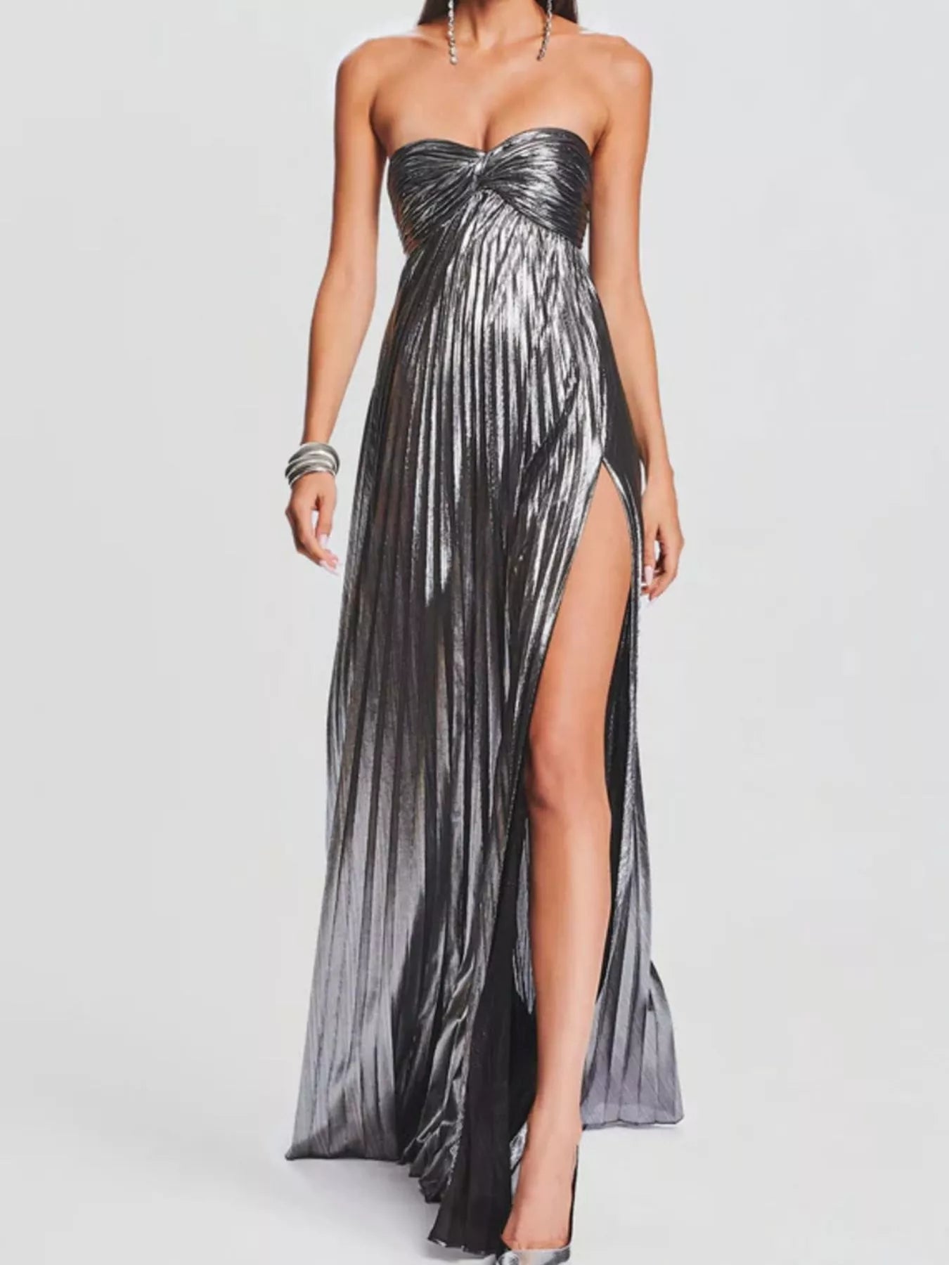 Split Sweetheart Neck Tube Maxi Dress