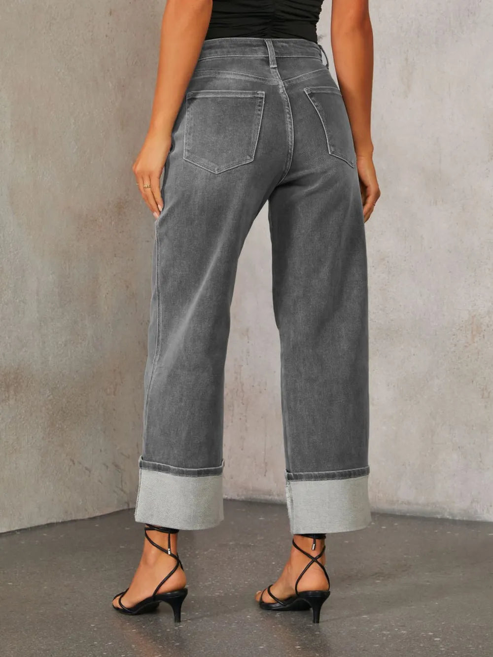 High Waisted Straight Leg Rolled Jeans