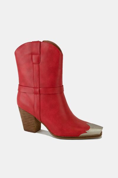Chic Women's Faux Leather Ankle Boots with Metal Toe Accent