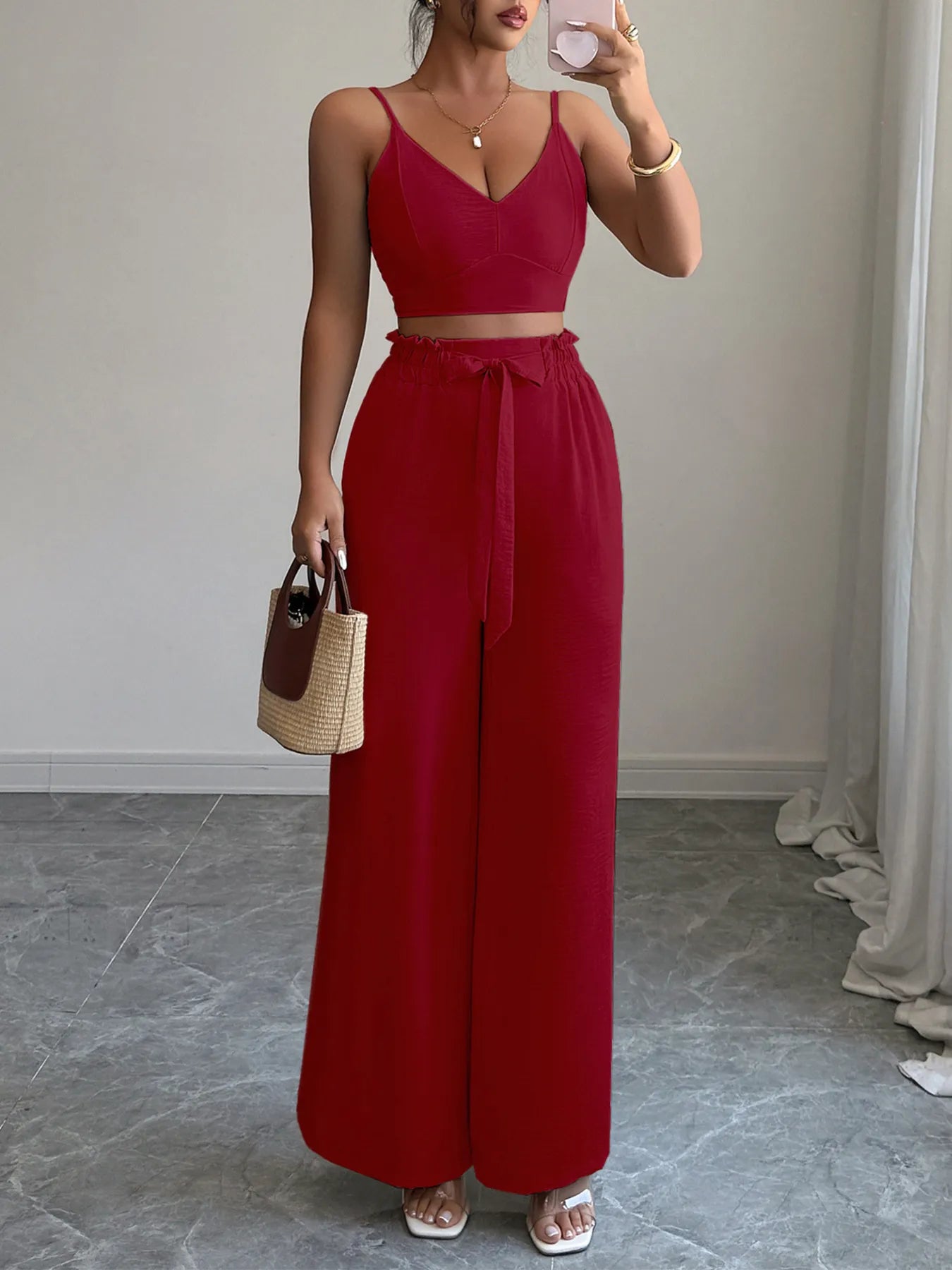 V-Neck Cami and Wide Leg Pants Set
