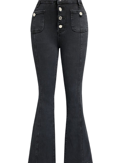 Chic Button Fly High Waist Flare Jeans - Trendy & Comfortable