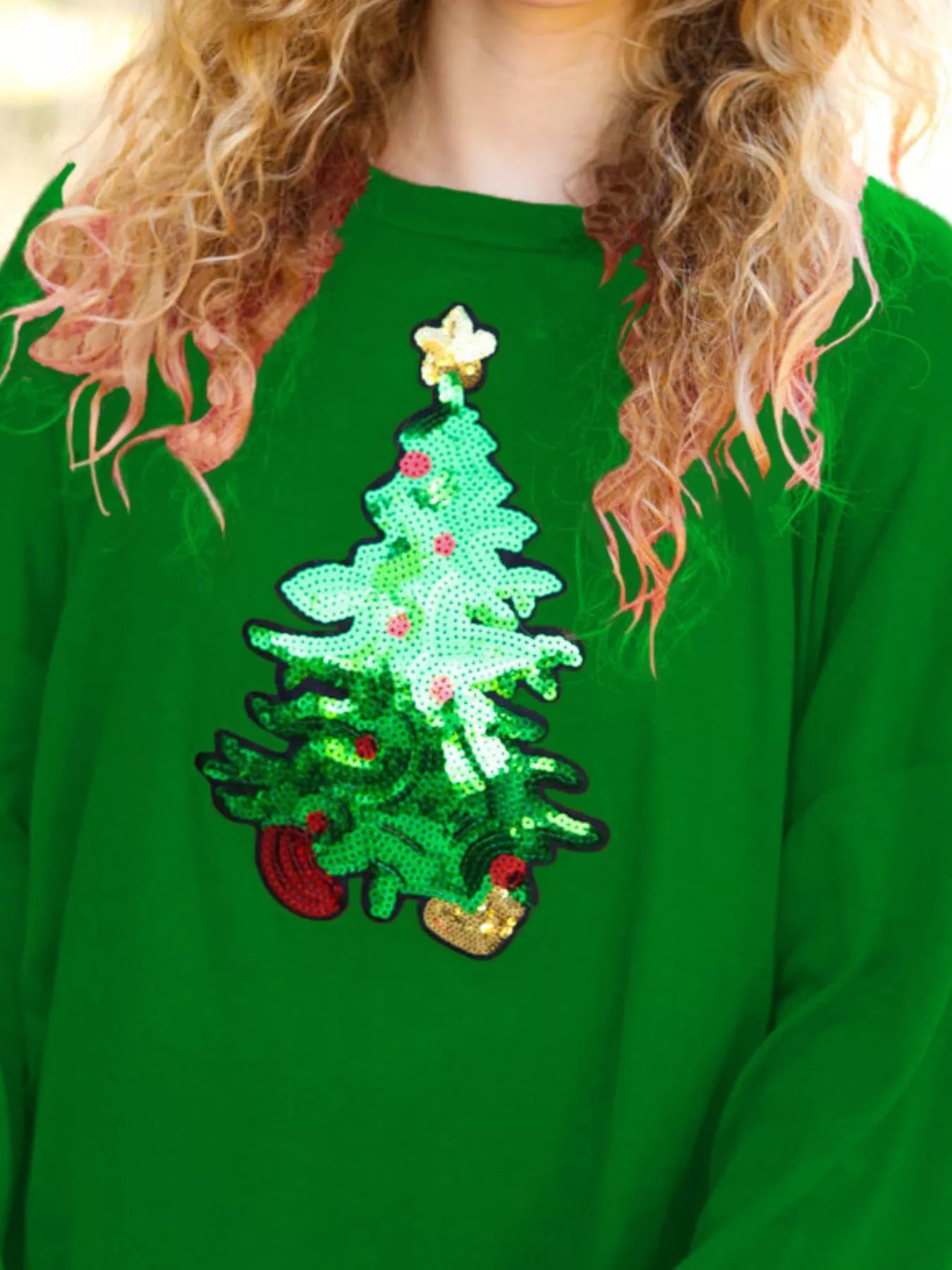 Christmas Tree Sequin Long Sleeve Sweatshirt