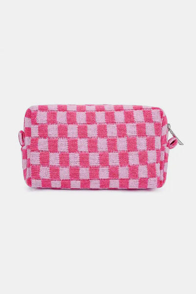 Zenana Checkered Pattern Knitted Cosmetic Pouch for Essentials
