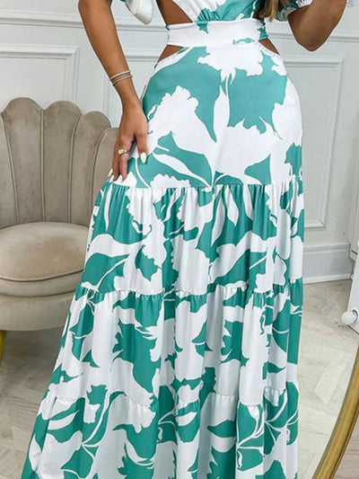 Full Size Cutout Off-Shoulder Printed Maxi Dress Plus Size