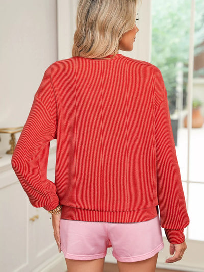 Merry Twisted Rib Christmas Loose Long Sleeve Top