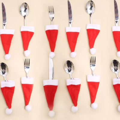 Christmas Santa Hat Cutlery Holders Decorative Table Setting