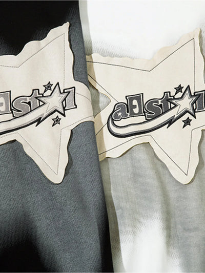 Men's Star Patch Oversized Hoodie with Snap Detail