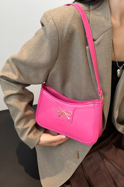 Trendy Bow Trim PU Leather Shoulder Bag in Rich Brown